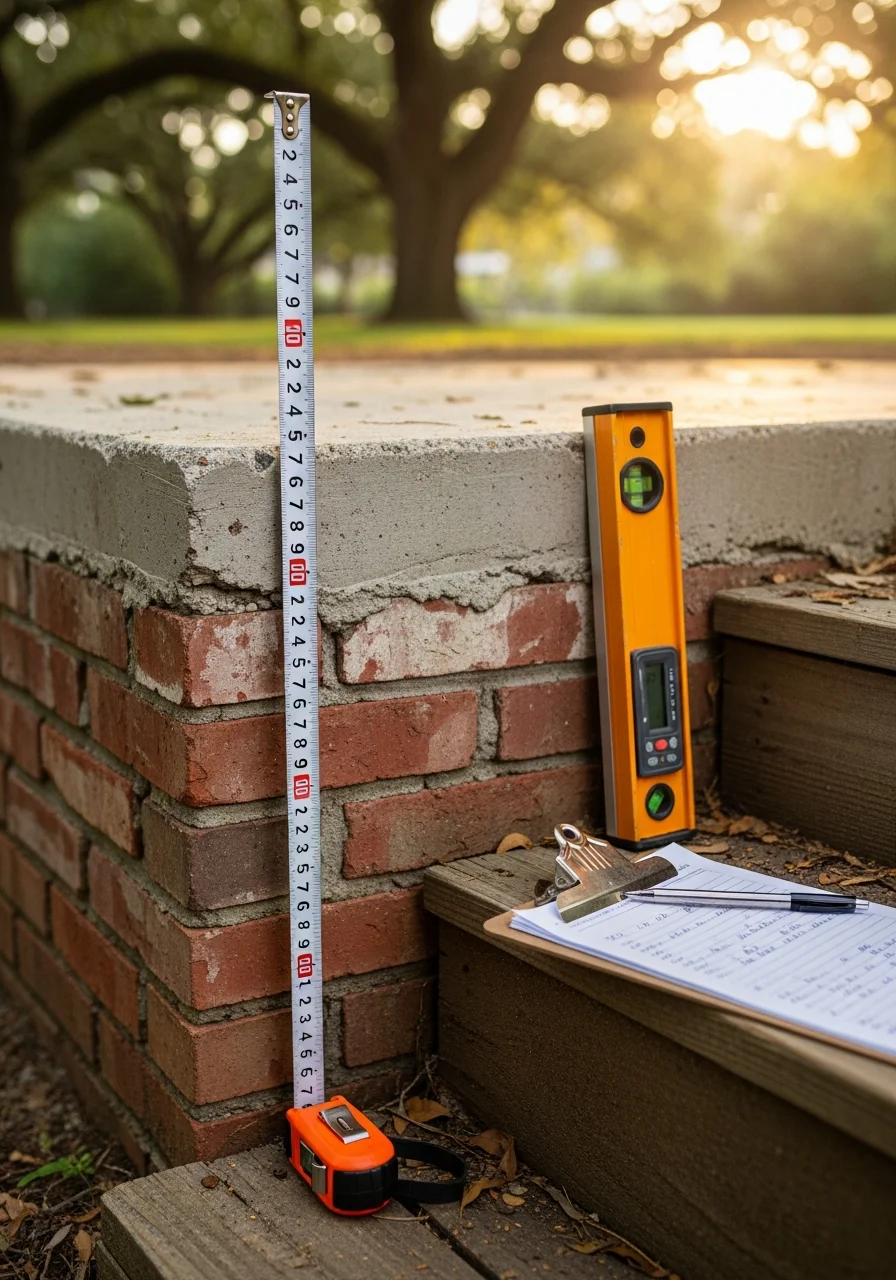 Contractor measuring and assessing exterior work on a Livingston home.